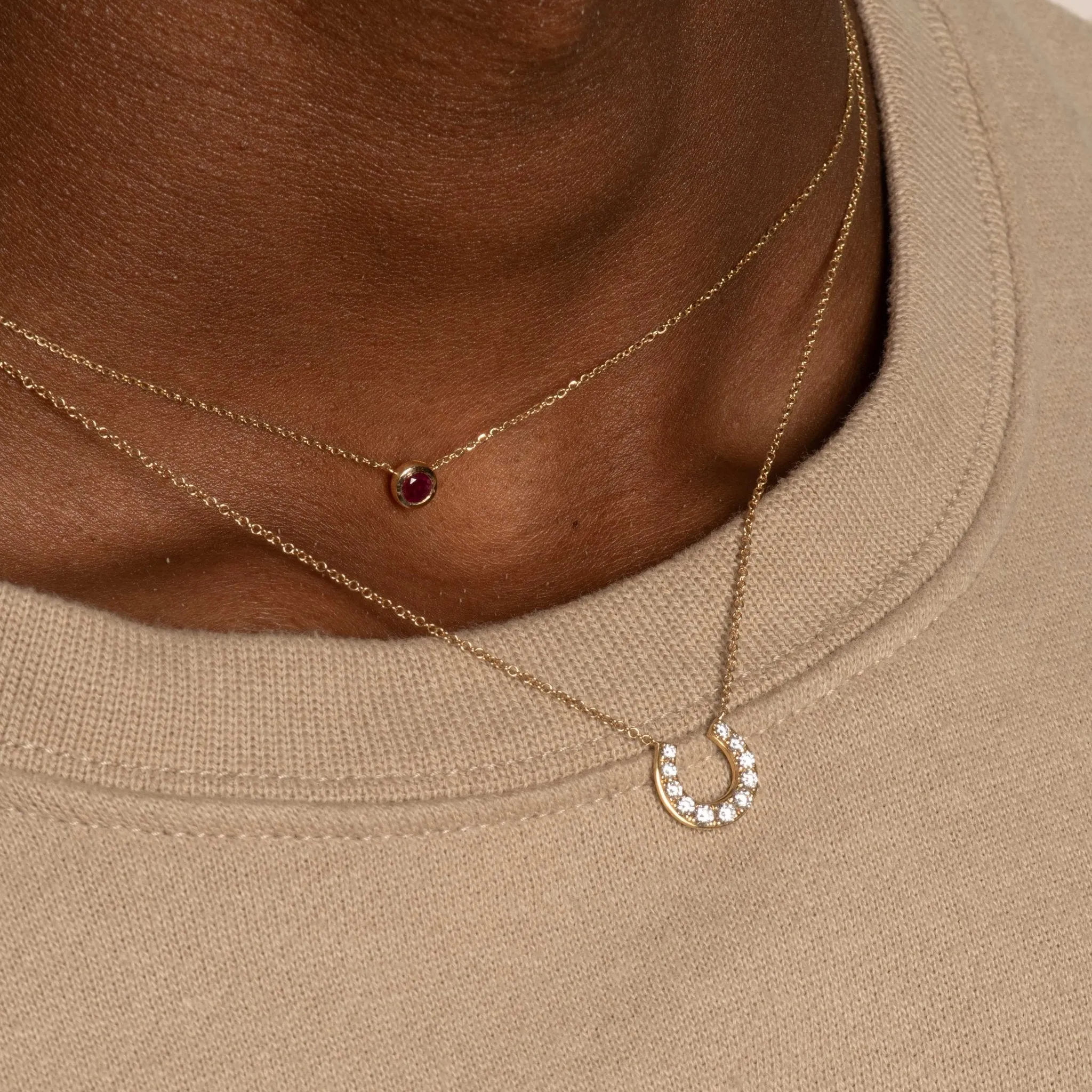 Ruby Station Necklace Bezel Set in 14k Gold