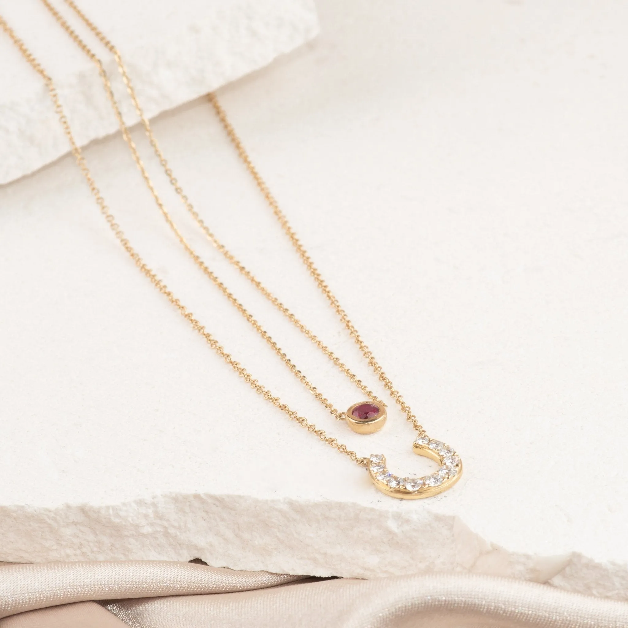 Ruby Station Necklace Bezel Set in 14k Gold