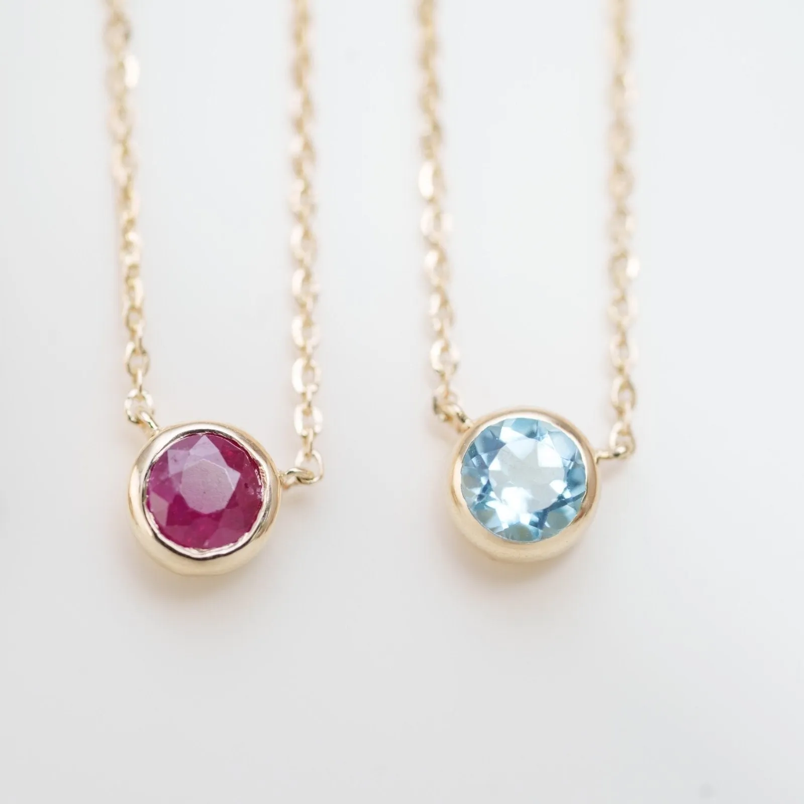 Ruby Station Necklace Bezel Set in 14k Gold