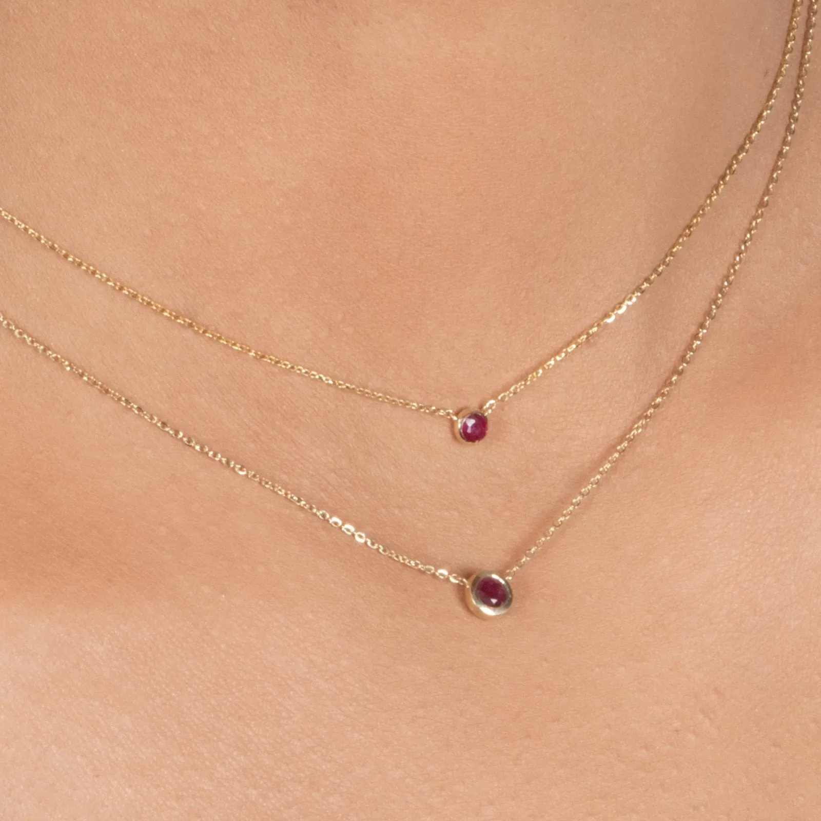 Ruby Station Necklace Bezel Set in 14k Gold