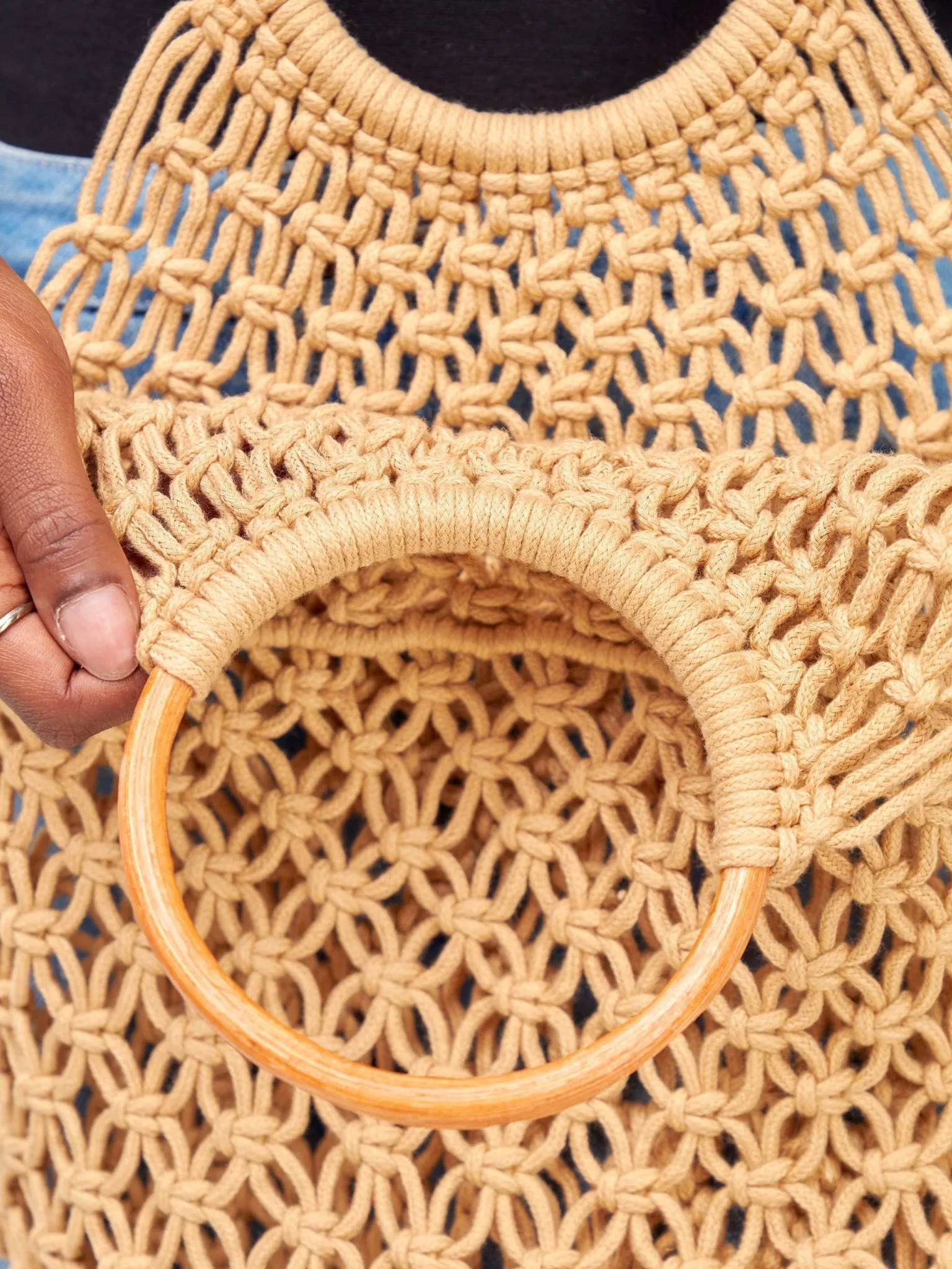 Sayuri Knitted Basket Boho Tote - Brown