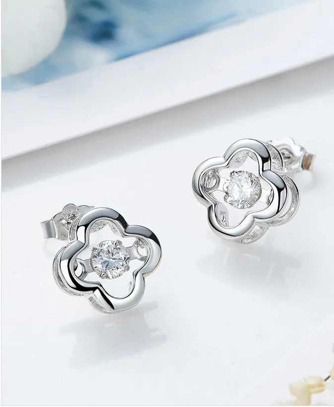 Sterling silver cute clover dancing crystal earring