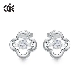 Sterling silver cute clover dancing crystal earring