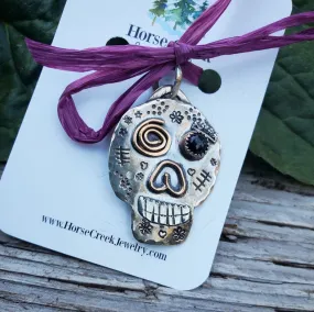 Sugar Skull Necklace Sterling