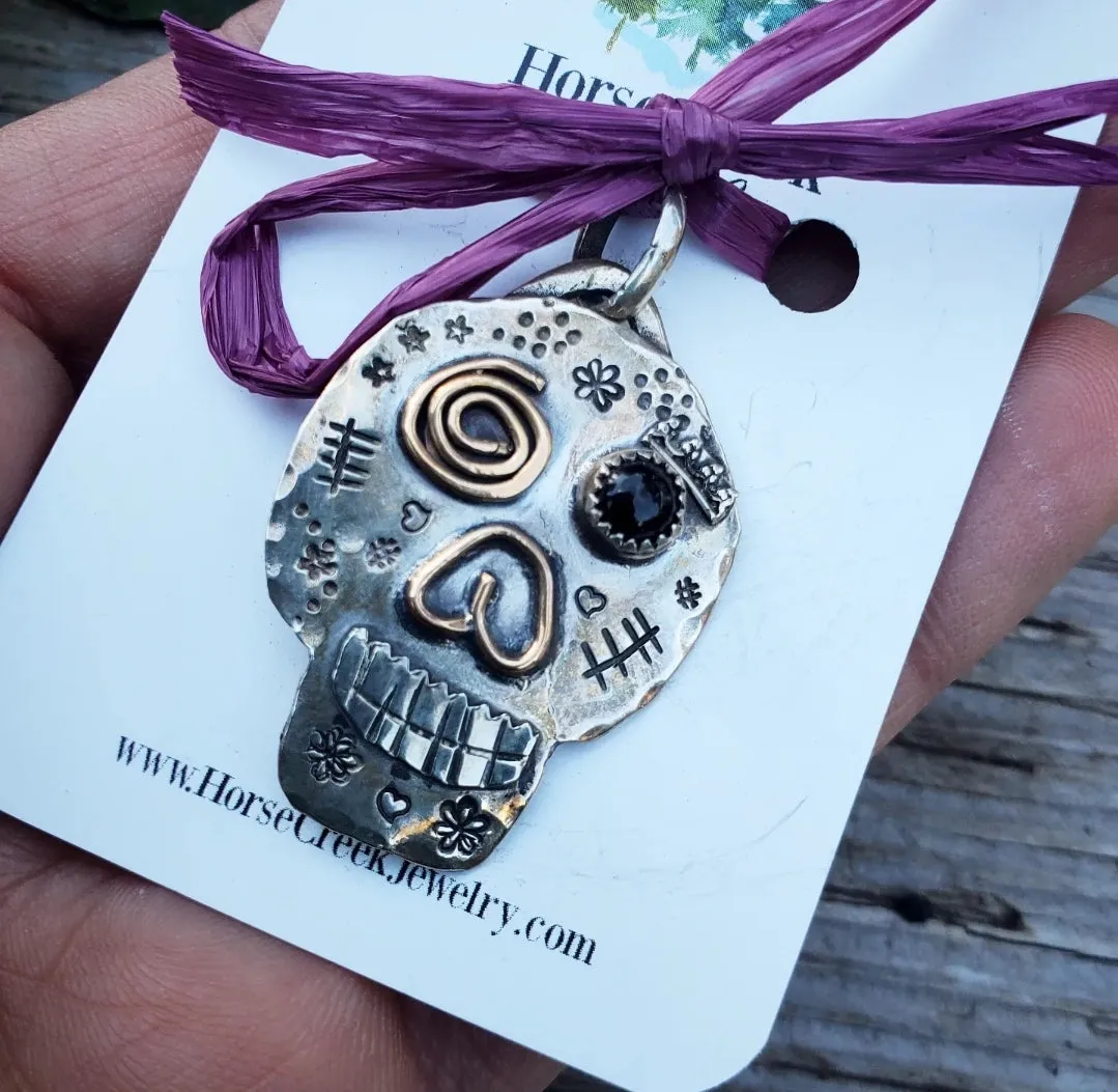 Sugar Skull Necklace Sterling