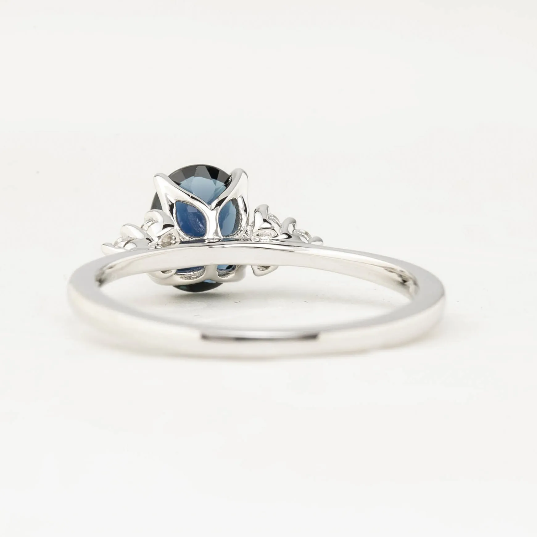 Teresa Ring 1.18ct Unheated Deep Blue Queensland Sapphire 14k White Gold (One of a kind)