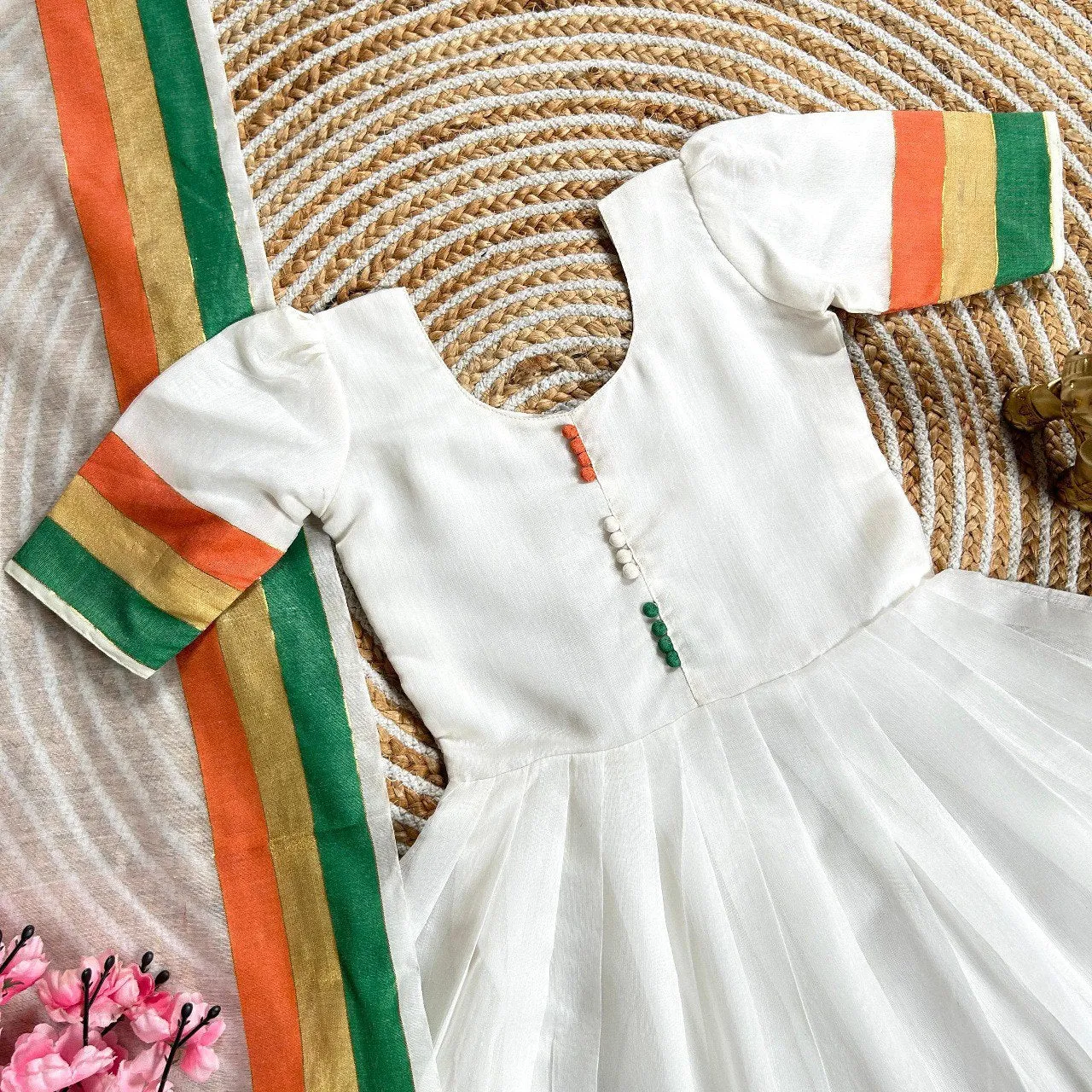 Tricolour Kids Girl Cotton Tiranga Gown Dupatta Dress