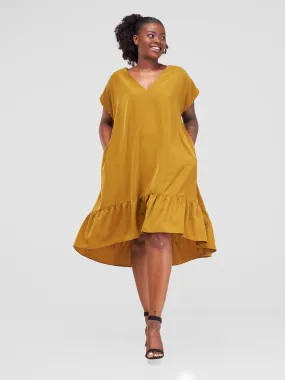 Vivo Asha Drop Shoulder Knee Length Dress - Dark Mustard