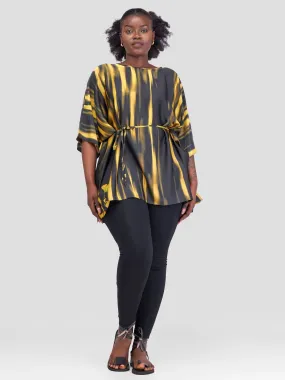 Vivo Jamila Kaftan Top - Black / Yellow Print