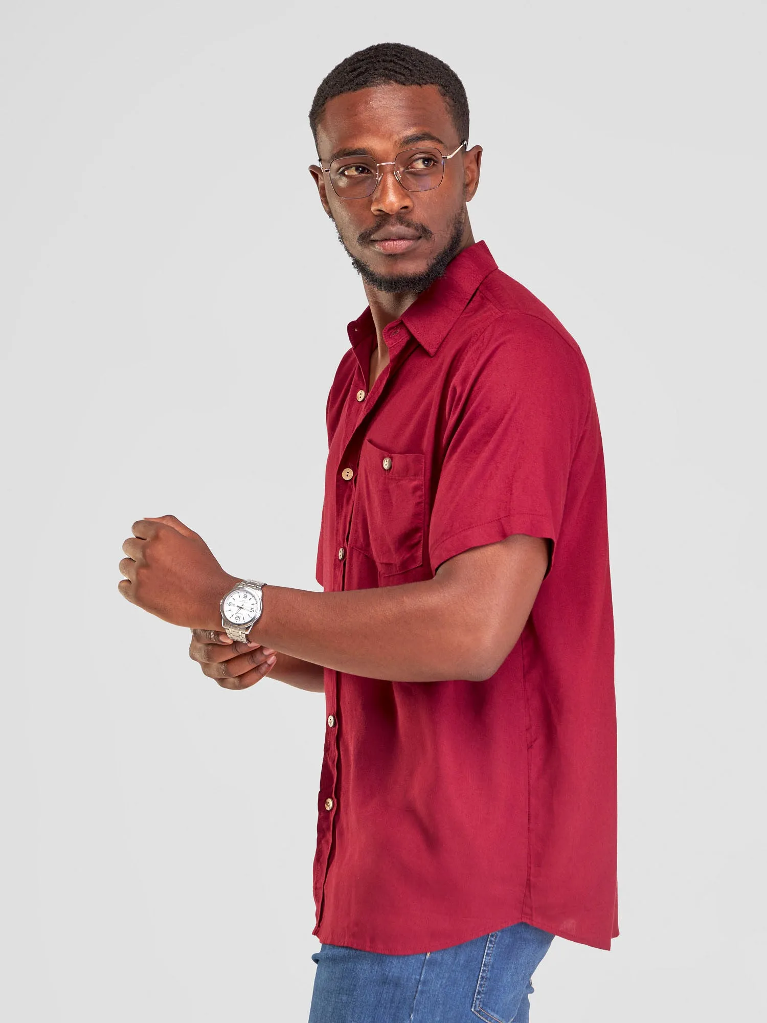 Zetu Men's Linen Button Down Shirt- Burgundy